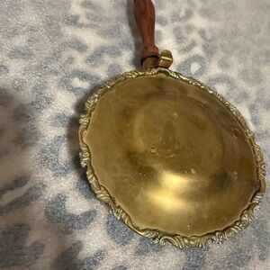 Vintage Brass Lidded Ashtray/Silent Butler/Crumb Catcher With Wood Handle